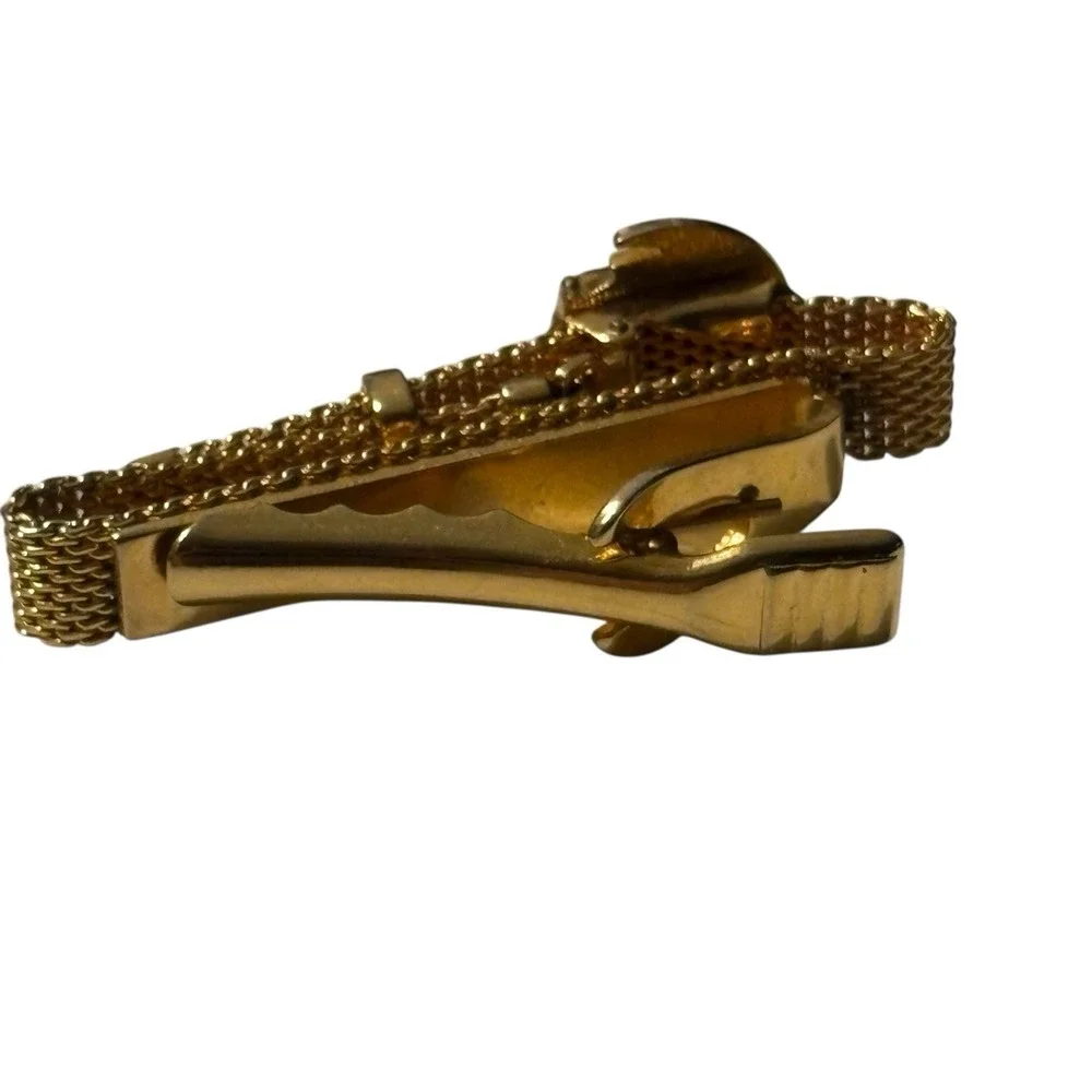 VTG Lion Moon Tie Clip Bar Mesh Wrap Around Celestial Gold Tone Green‎ Eyes MCM